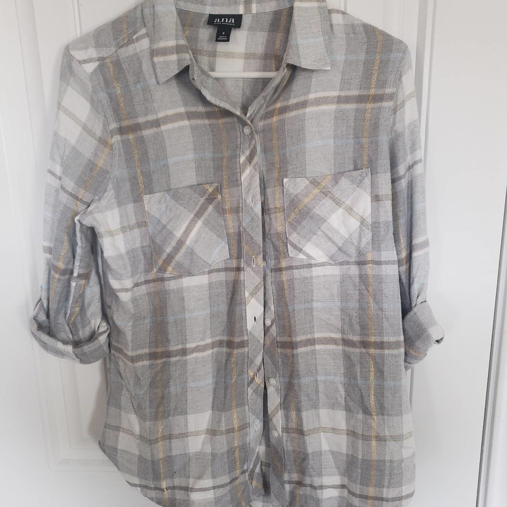 A.n.a Grey flannel button up womens shirt size S